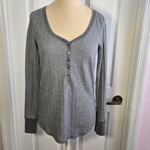 Victoria's Secret Gray Silver Metalic Henley Sleep Shirt Size M Lingerie Top